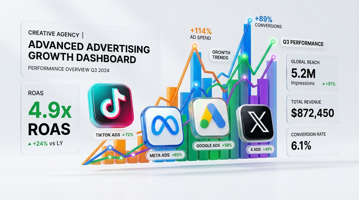 Performance Advertising Dashboard TikTok Meta Google Ads X