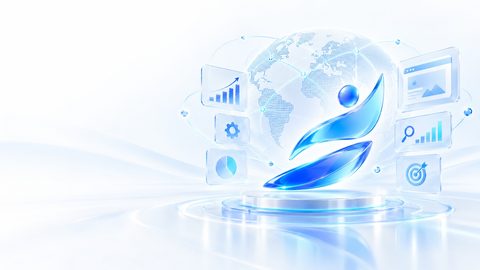 The Live Ajans mark on a lit platform, surrounded by a wireframe globe and tiles for analytics, search, design and campaign performance