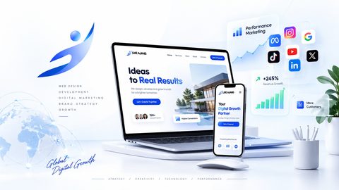 A performance marketing dashboard with every ad platform and a revenue growth curve